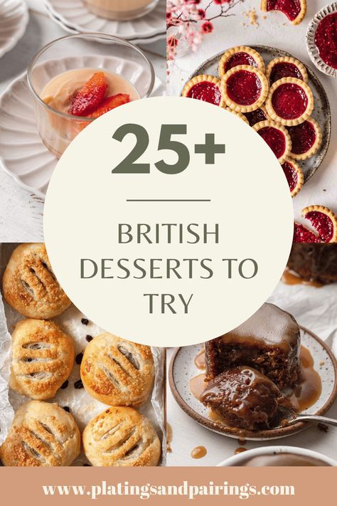 Wondering what the best British desserts are? There are so many great options! From sticky toffee pudding, to sponge cake, tarts and more! Here are 25+ of the BEST British dessert recipes to try! Best British Baking Show Recipes, British Cookies Traditional, Classic British Desserts, British Puddings Desserts, British Tea Cakes Recipes, Sticky Pudding Recipe, English Desserts British, Easy British Desserts, Traditional British Desserts