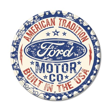 Desperate Enterprises Ford Built In USA Wall Décor | Wayfair Car Oil, Sticker Logo, Old Ford Trucks, Ford Logo, Motorcycle Lights, Vintage Tin Signs, Ball Mason Jars, Old Fords, Vinyl Banners