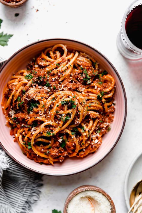 Best-Ever Bolognese, perfect for making pasta bolognese! Luscious, rich & hearty, this bolognese is an Italian meat sauce made of ground beef & pork, pancetta, red wine & tomatoes. Simmers for hours on the stovetop, then tossed into a pile of pasta for the perfect pasta bolognese. Tweaked & perfected over 10+ yrs, it's the absolute best bolognese sauce recipe! Stovetop, Slow Cooker & Instant Pot instructions provided. #bolognese #bolognesesauce #authenticbolognese #pastarecipes #italianrecipes Pasta Bolognese Recipe, Best Bolognese Sauce, Italian Meat Sauce, Slow Cooker Bolognese, Spaghetti Bolognese Recipe, Slow Cooker Instant Pot, Bolognese Sauce Recipe, Pasta Bolognese, Italian Meats