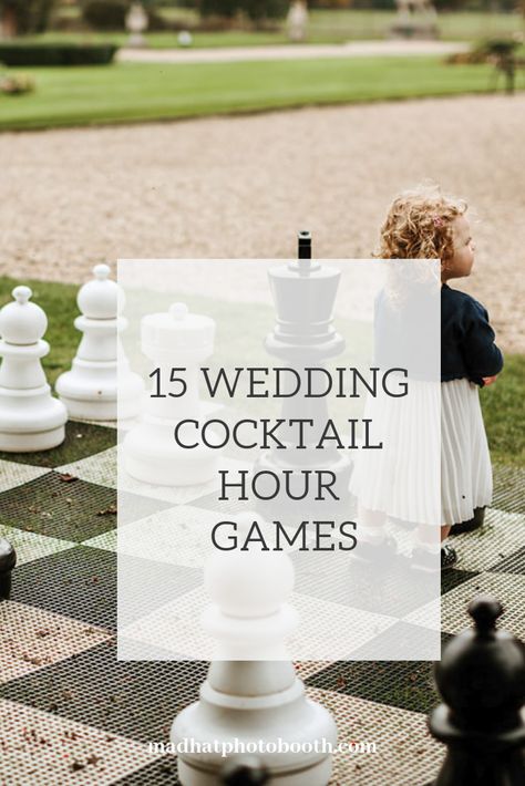 Outdoor Cocktail Hour Wedding Games, Cocktail Hour Decorations Wedding, Alternative To Cocktail Hour, Things To Do During Cocktail Hour, Best Cocktail Hour Ideas, Wedding Courtyard Cocktail Hour, Fall Wedding Cocktail Hour Decor, Cocktail Hour Display, What To Do During Cocktail Hour