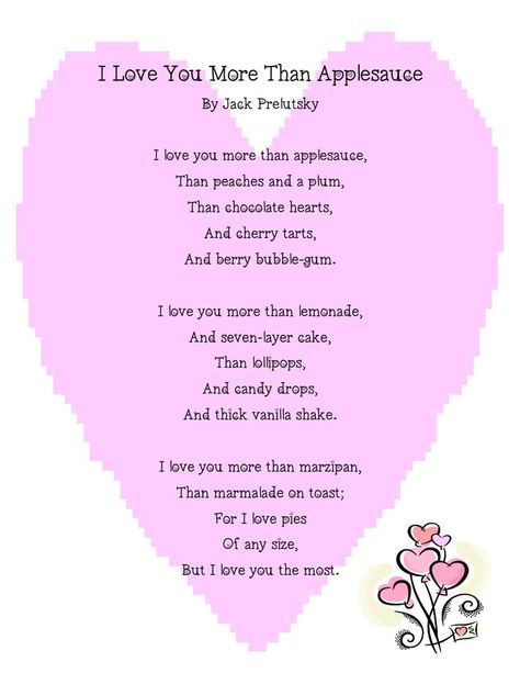 "I Love You More Than Applesauce" ~ Jack Prelutsky: Valentine’s Day Poems For Parents, Valentines Poems For Kids Parents, Valentine’s Day Poems, Valentine Poems For Kids, Valentine Poems, Parent Appreciation, Valentines Day Songs, Valentine Songs, Valentines Poems