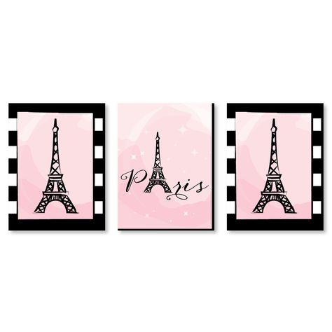 "Paris Nursery or Home Décor - Set of 4: *Set of 4 Coordinating Décor Prints *Each Print Measures  11\" x 11\"  *Professionally Printed on ½\" Thick Material with Black Edge *Ready-to-Hang Standout Prints Have a Modern Look *Arrives Ready to Use, No Frame Needed *Includes All Purpose Mounts for Easy Hanging and Repositioning Decorating for your little one's arrival is easy with this modern nursery décor set in the adorable Paris, Ooh La La theme. Professionally printed Paris, Ooh La La nursery w Paris Nursery, Paris Themed Room, Paris Room Decor, Paris Decor Bedroom, Tower Home, Eiffel Tower Wall Art, Girl Nursery Wall Art, Wall Art Decor Prints