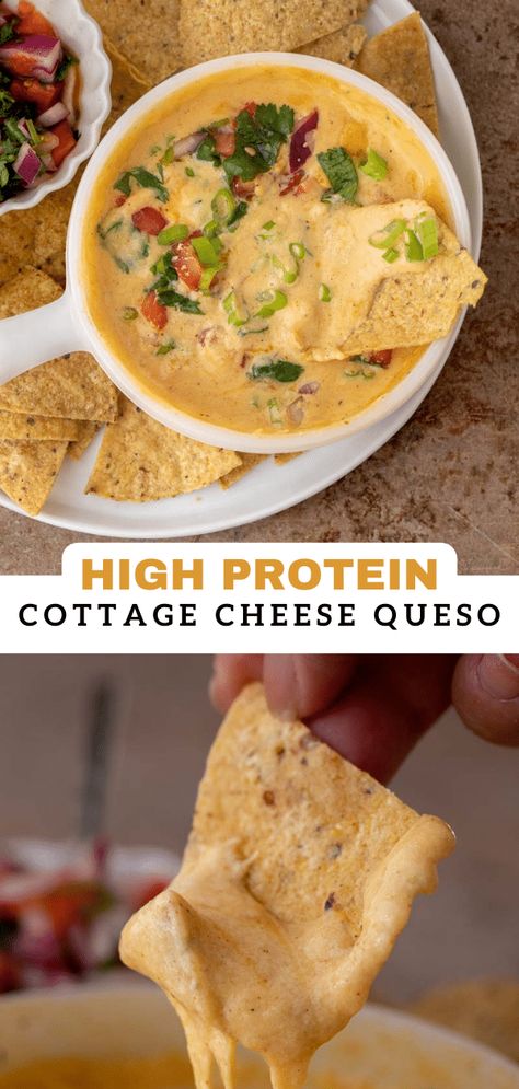 Essen, Cottage Cheese Dip Recipes, Cottage Cheese Queso, Healthy Tortilla Chips, Protein Cottage Cheese, Almond Butter Cookie Recipe, Cottage Cheese Recipes Healthy, Yummy Food Recipes, Cottage Cheese Dips