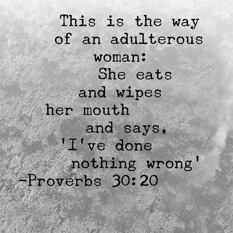 "This is the way of an adulterous woman: She eats and wipes her mouth and says, 'I've done nothing wrong.' Proverbs 31 Woman, Unveiled Wife, Adulterous Woman, Deadbeat Parents, Proverbs 30, Telling Lies, Twix Cookies, Life Of Christ, Son Quotes