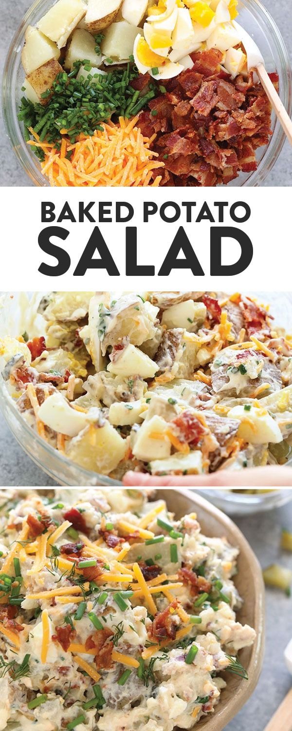 baked potato salad with bacon, cheese and other toppings