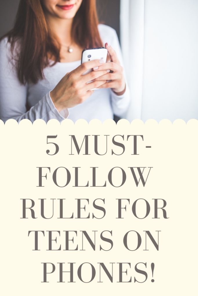 a woman looking at her phone with the text 5 must follow rules for teens on phones