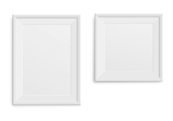 two empty white frames on a white wall