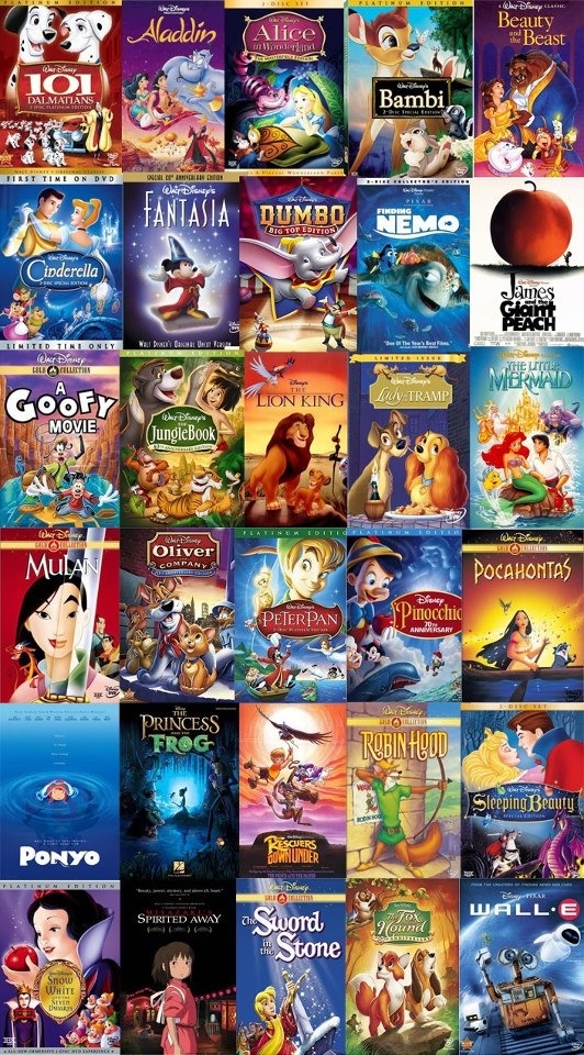 many different disney movies are shown together