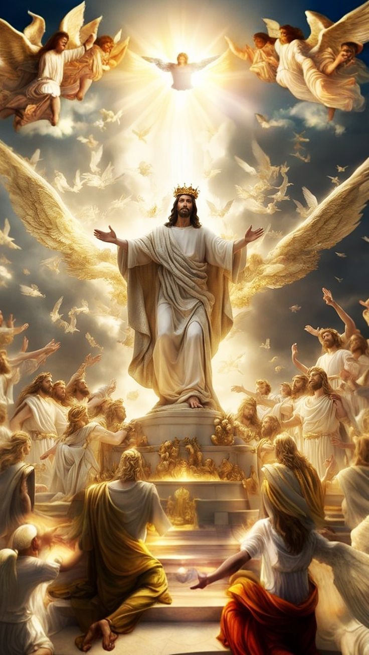 an image of jesus surrounded by angels