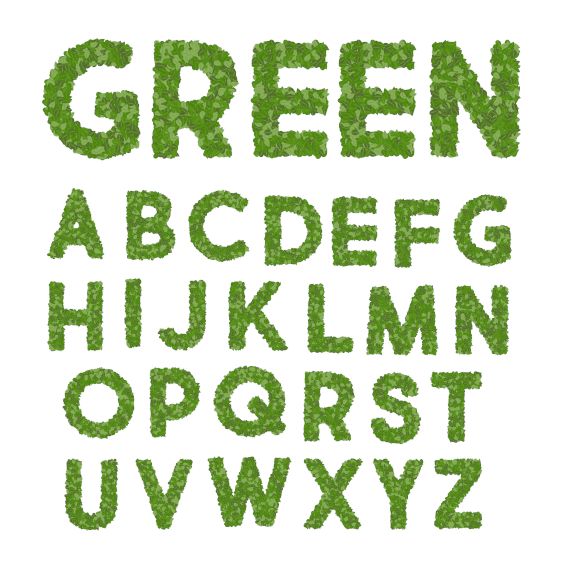 the letters and numbers are made up of green grass