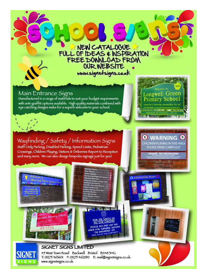 an advertisement for the school's website, with images of children and bees on it