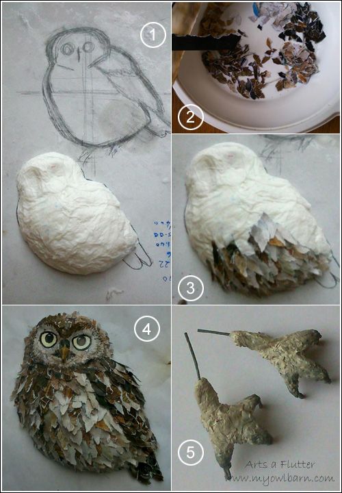 the process for making an owl sculpture is shown