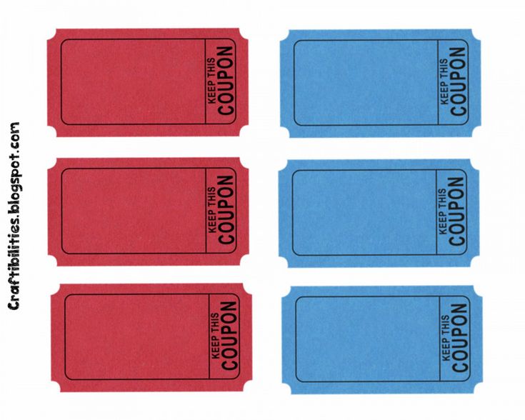 four red and blue tickets with the words popcorn written on them, all in different colors