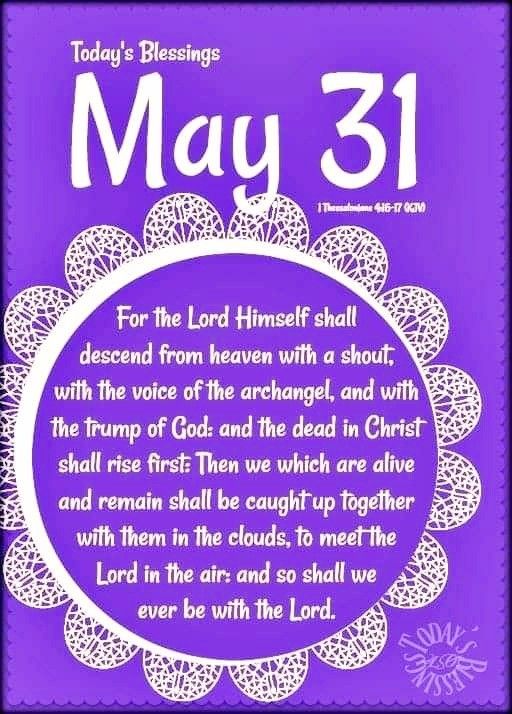 a purple poster with the words may 31 written in white on it and an image of a