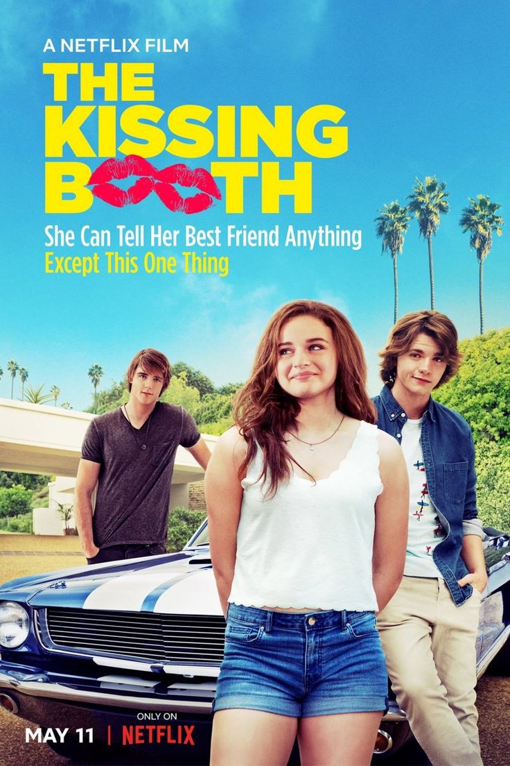 the kissing booth poster with two people standing in front of a car and palm trees