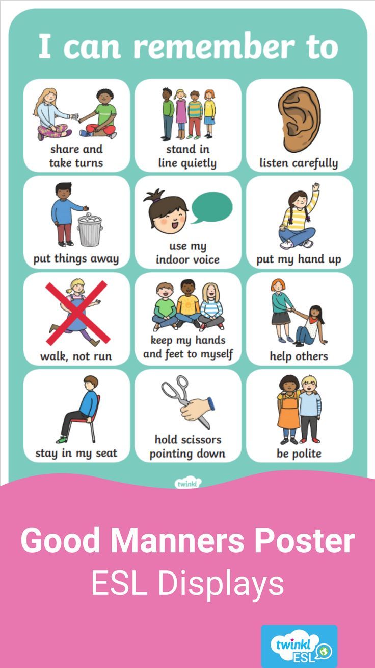 Fantastic display poster to help ESL and EFL students learn about good classroom manners. Good Manners Chart For Preschool, Good Manners Poster, Manners Preschool, Manners Chart, Manners Activities, Good Habits For Kids, English Classroom Decor, Manners For Kids, Kindergarten Anchor Charts