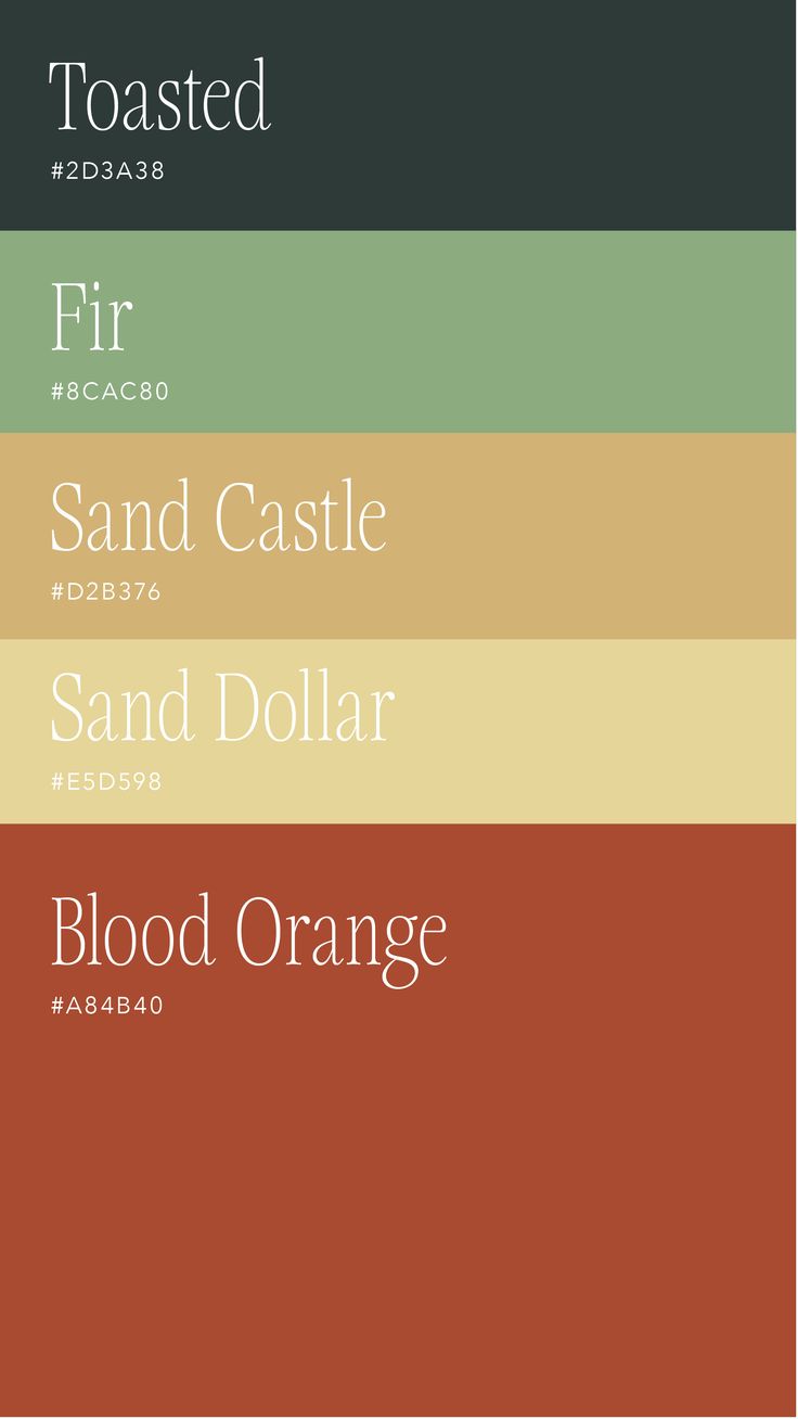 four different shades of orange, red, green and yellow with the words sand castle