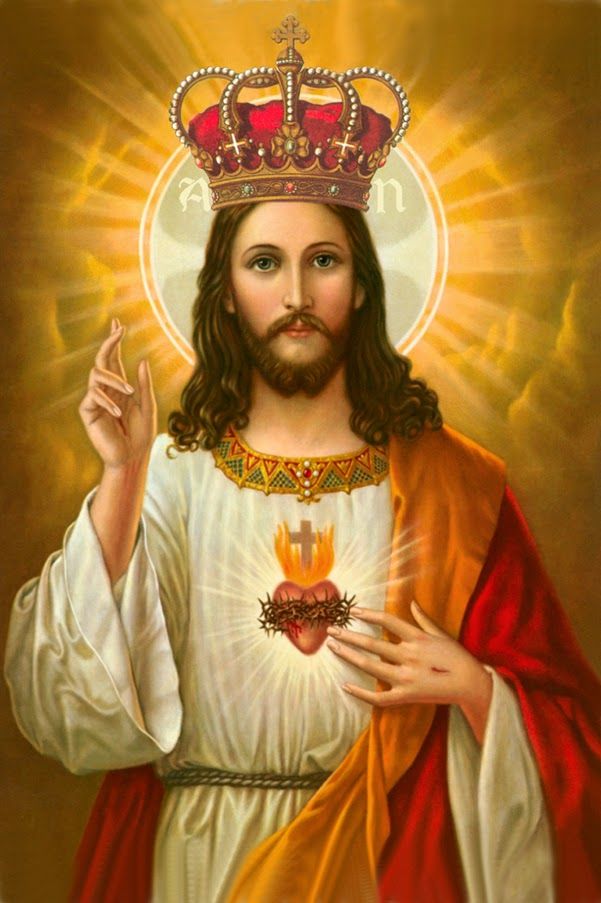 the image of jesus holding a heart and wearing a crown