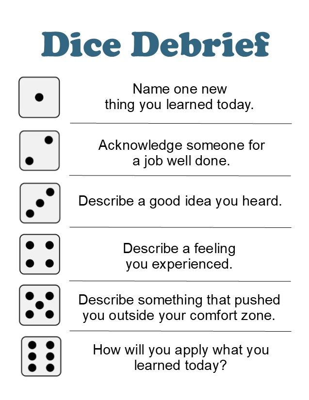 dice debrief is an easy way to teach kids how to play the game