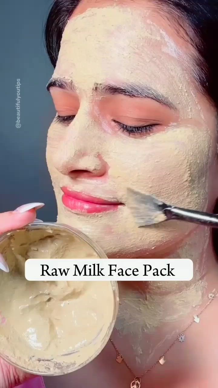 This contains an image of: Raw milk skin brightening or glowing skin Easy face pack 😍 Glowing Skin