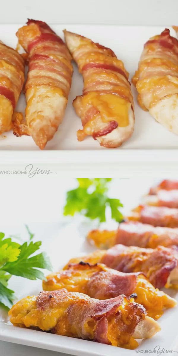 This may contain: bacon wrapped croissants on a white plate with parsley