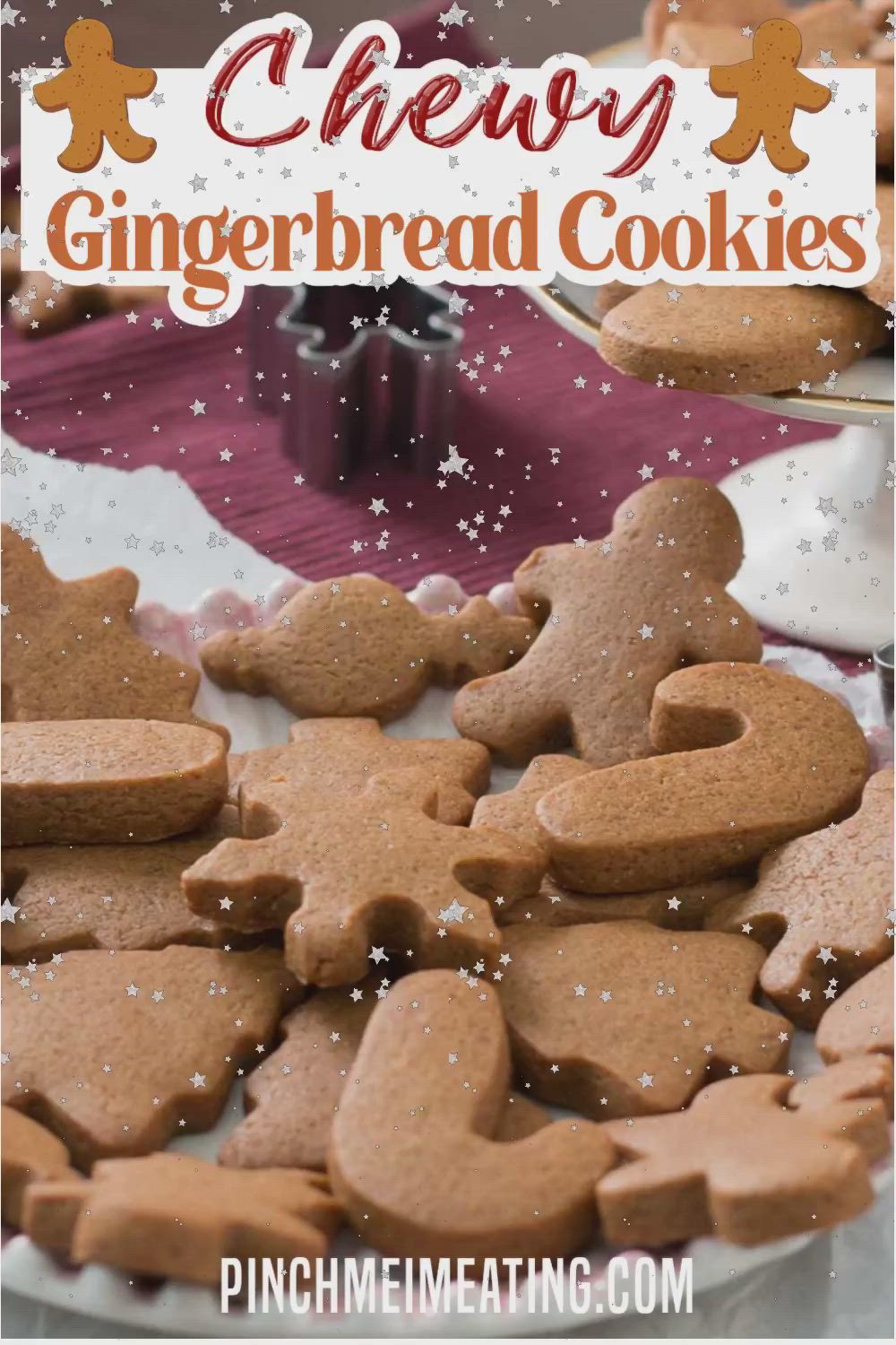 This may contain: some gingerbread cookies are on a plate and in the background is snowflakes