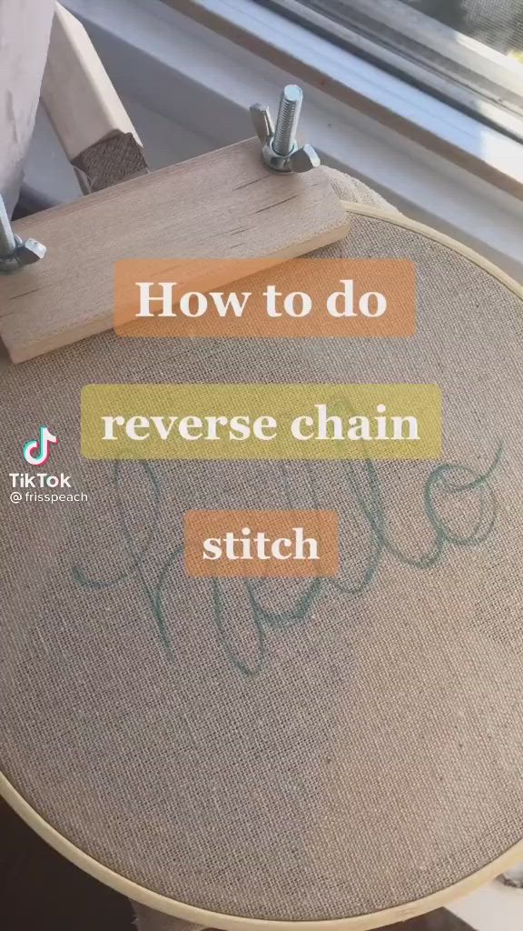 This may contain: a close up of a piece of cloth on a sewing machine with the words how to do reverse chain stitch