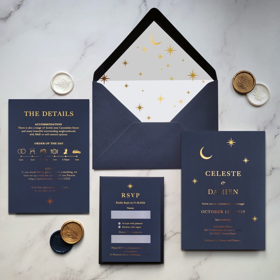 wedding invitation celeste luxury foil alternative wedding ideas from Offbeat Wed (formerly Offbeat Bride)