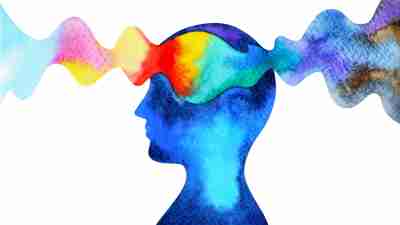 DESR: concept illustration of deficient emotional self-regulation in the ADHD brain with a band of colors over a silhouette.