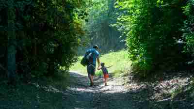 Father and child walking in a greenway. Could you have nature deficit disorder?