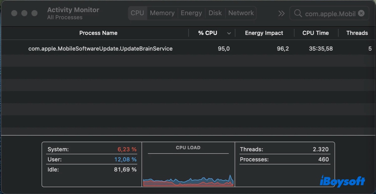 comapplemobilesoftwareupdatebrainservice high CPU consumption