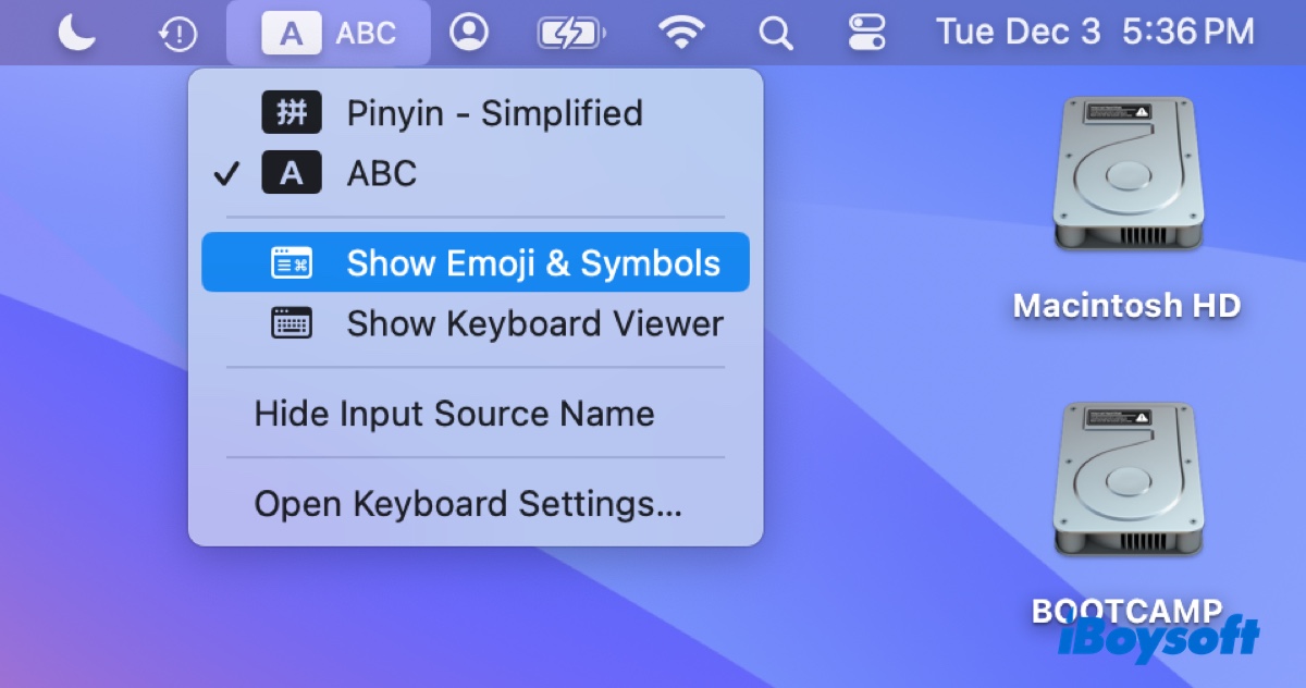 Open input menu on Mac