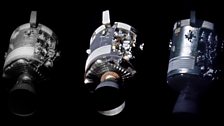 Separate images highlight the damage caused to the Service Module by the catastrophic failure of a cryogenic oxygen tank.