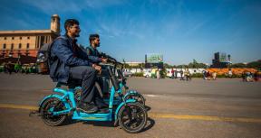 New Delhi/India - Jan 24 2020 , yulu electric bike non polluted vehicle , rider at Vijay chowk. Photo: PradeepGaurs/ShutterStock