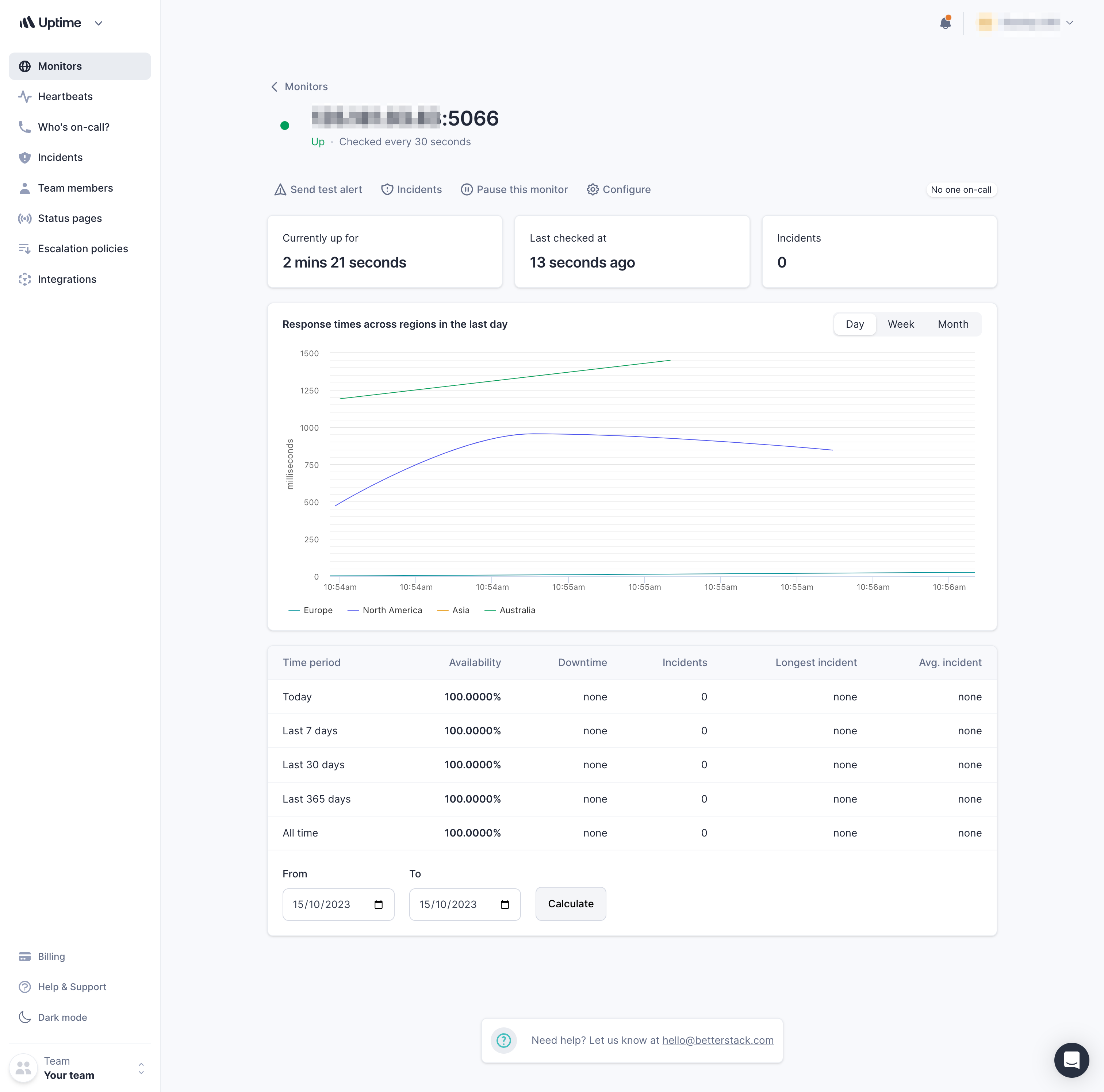 Screenshot of Better Stack monitoring the REST API endpoint