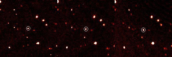 These time-lapse images of a newfound dwarf planet in our solar system, formerly known as 2003 UB313 or Xena, and now called Eris, were taken using the Samuel Oschin Telescope at the Palomar Observatory.