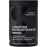 Sports Research Creatine Monohydrate - Gain Lean Muscle, Improve Performance and Strength and Support Workout Recovery - 5 g 