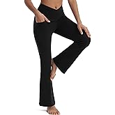 Maxbee Flare Yoga Pants with Pockets for Women, V Crossover Flare Leggings Tummy Control, High Waist Bootcut Yoga Leggings