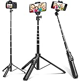 BZE Selfie Stick,62 inches Long Extendable Selfie Stick Tripod, Phone Tripod with Wireless Remote Shutter,Group Selfies/Live 