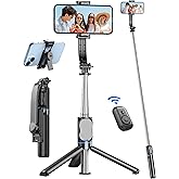 Selfie Stick, 41'' Extendable Phone Tripod Stand with Phone Holder & Detachable Remote, 360° Rotation Selfie Stick Tripod for