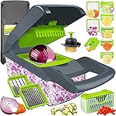 Dewpeton Pro-Series 16-in-1 Vegetable Chopper w/Container, Cheese Grater Hand Crank, Box Mandoline Slicer Food Cutter Shredde