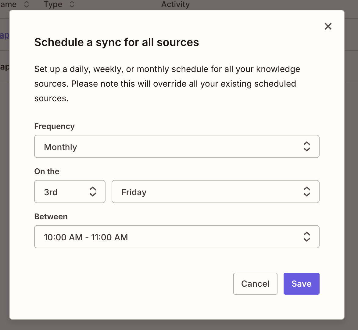 Screenshot of schedule all option
