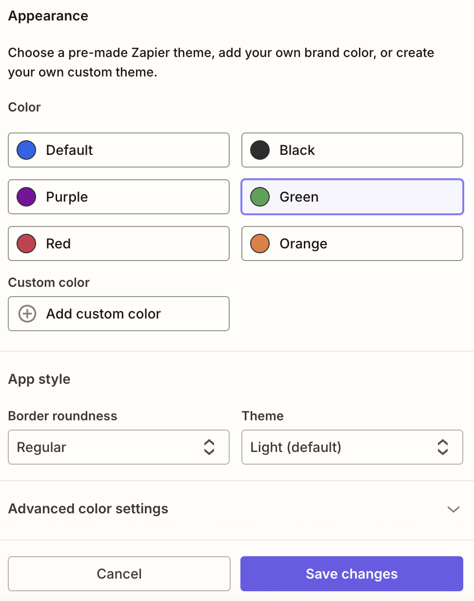 Screenshot of themes in chatbots