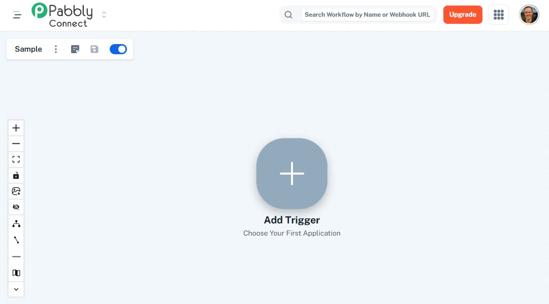 The blank screen with a plus icon in Pabbly