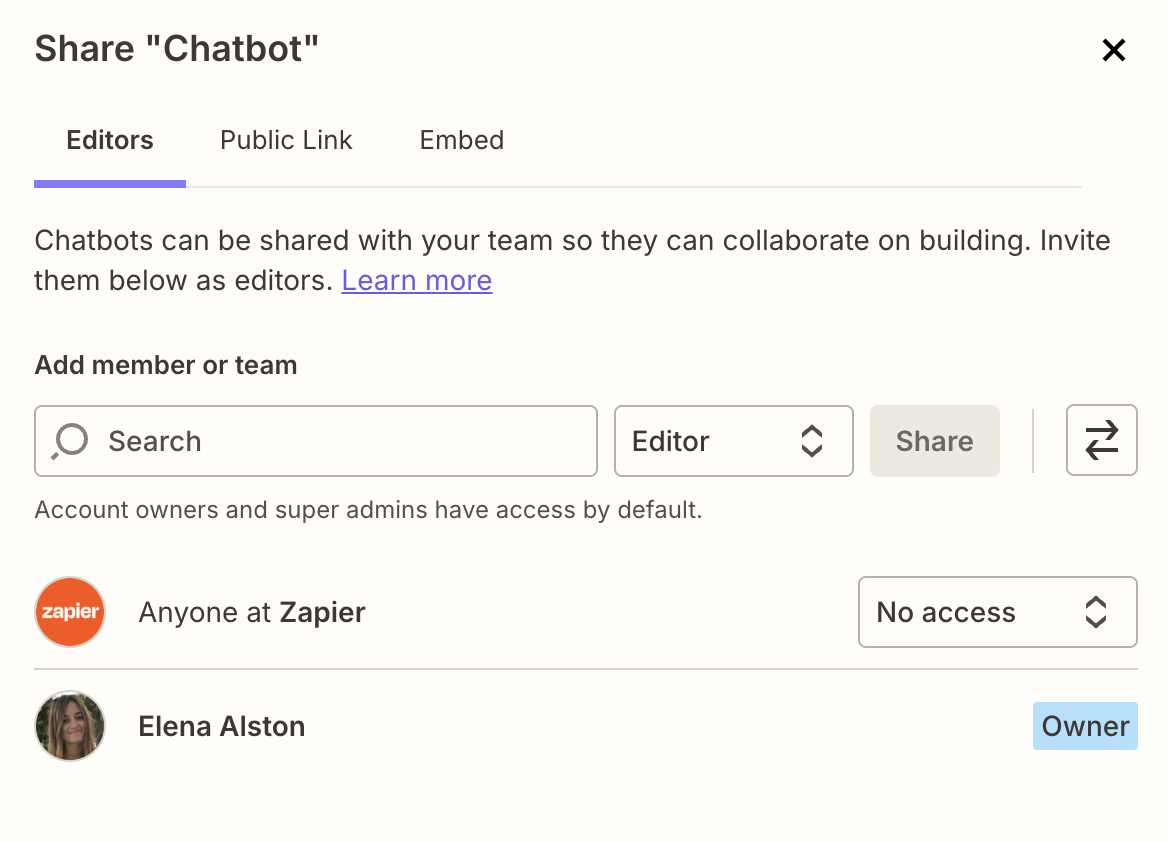 Screenshot of share button
