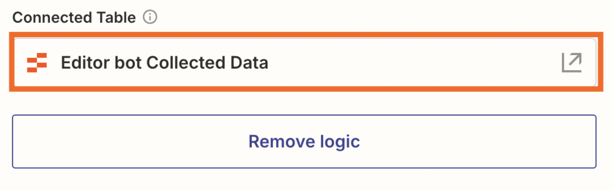 Screenshot of connected table link