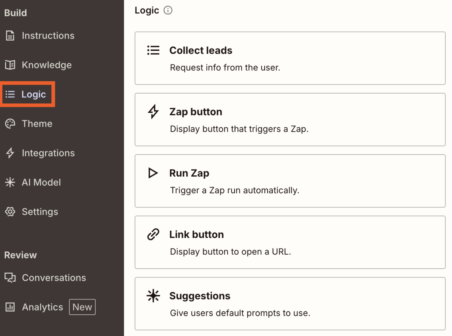 Screenshot of logic tab