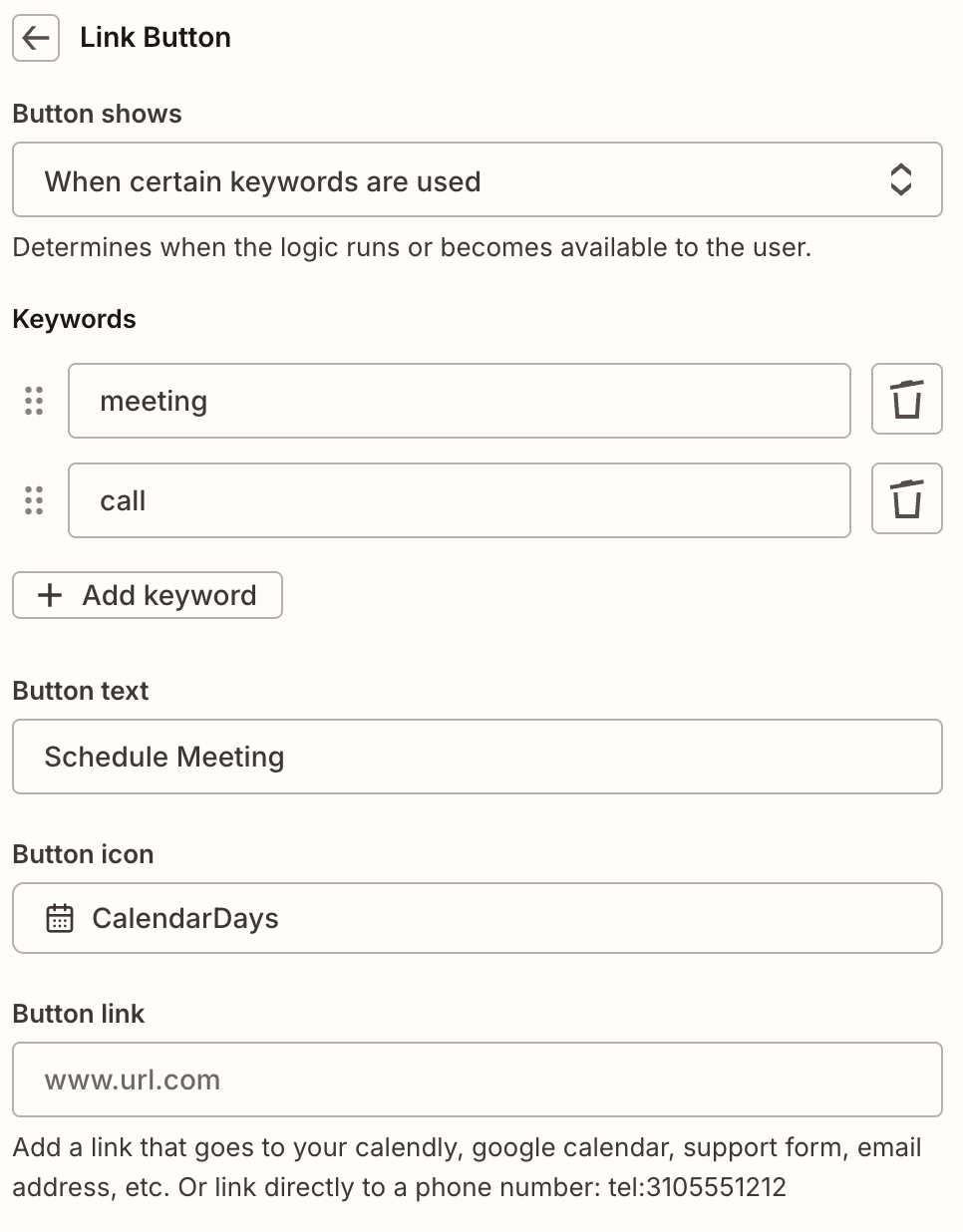 Screenshot of link button set up in Zapier