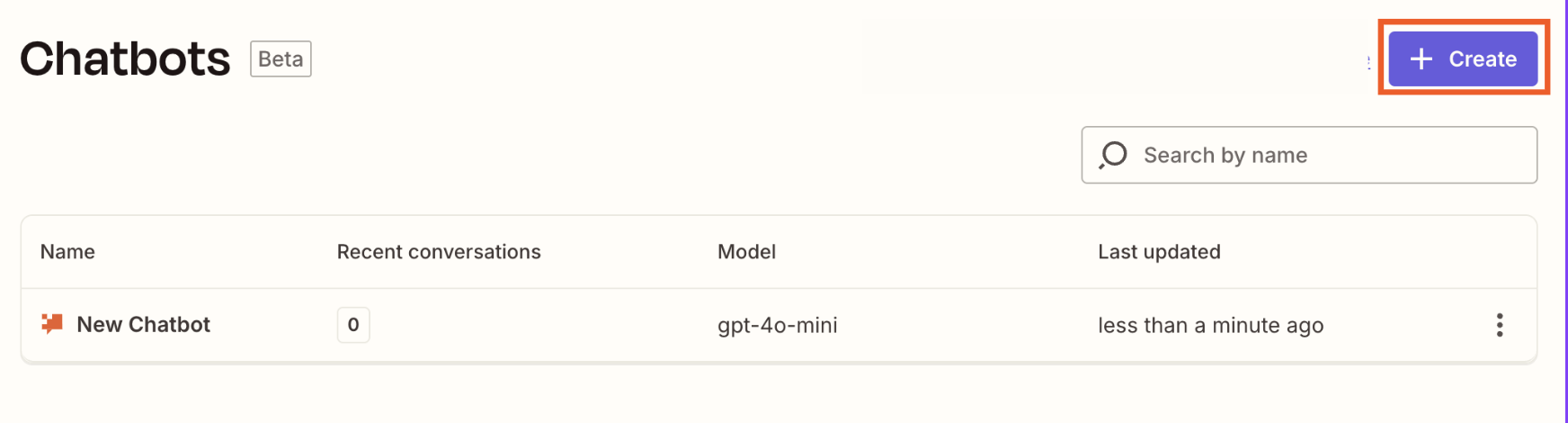 Screenshot of create a chatbot