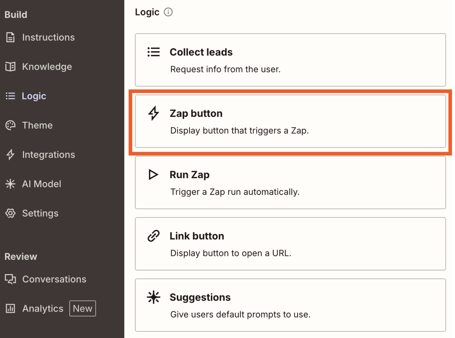 Screenshot of Zap button link card